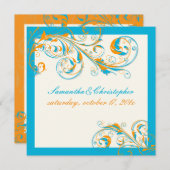 Invitation PixDezines Vine Swirls|coral+aqua|DO-IT-YOURSELF c (Devant / Derrière)