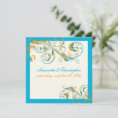 Invitation PixDezines Vine Swirls|coral+aqua|DO-IT-YOURSELF c (Debout devant)