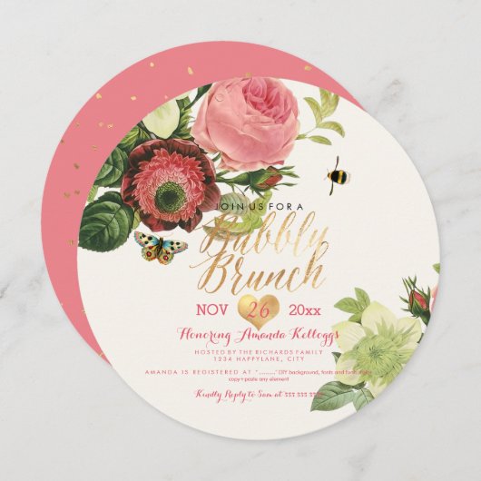 Invitation PixDezines Vintage Botanique Brunch+Bubbly (Devant / Derrière)