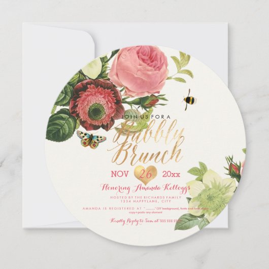 Invitation PixDezines Vintage Botanique Brunch+Bubbly (Devant)