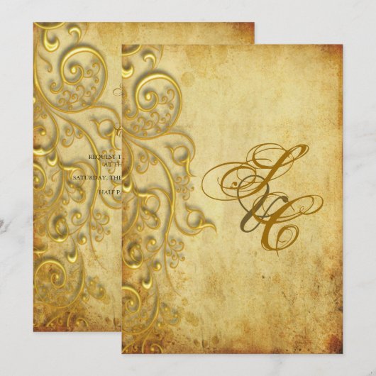 Invitation PixDezines VINTAGE FAUX GOLD FILIGREE (Devant / Derrière)