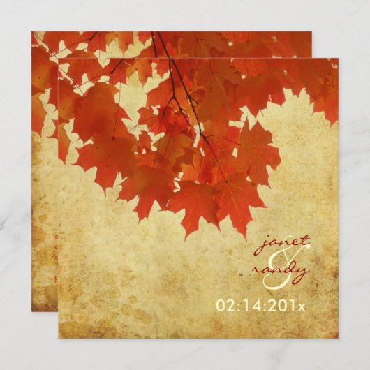 Invitation PixDezines VINTAGE RED MAPLE FEUILLES/FALL/AUTOMNE (Devant / Derrière)