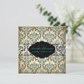 Invitation PixDezines Vintage Rossi Damask, Turquoise (Debout devant)