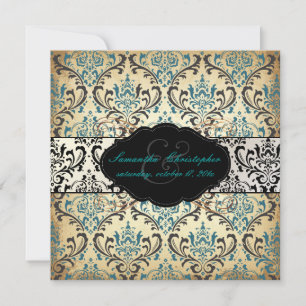 Invitation PixDezines Vintage Rossi Damask, Turquoise