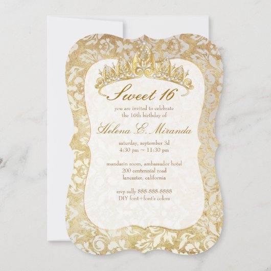 Invitation PixDezines vintage Sweet 16/ damas princesse/perle (Dos)