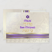 Invitation PixDezines Violet Tallit Bar Mitzvah/or (Devant / Derrière)