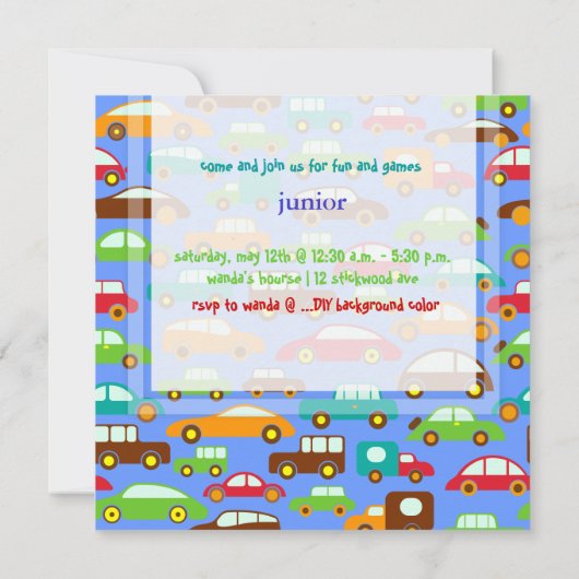 Invitation PixDezines voitures+camions/ anniversaire/DO-IT-YO (Dos)