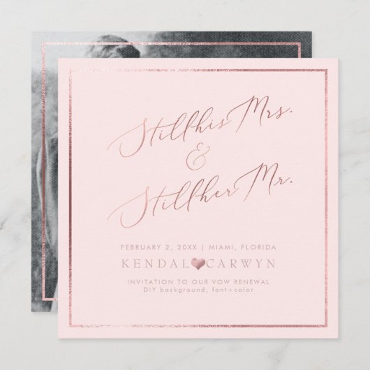Invitation PixDezines Vow Renewal/Faux Rose Gold Calligraphy (Devant / Derrière)