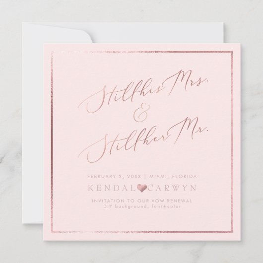 Invitation PixDezines Vow Renewal/Faux Rose Gold Calligraphy (Devant)
