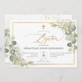 Invitation PixDezines Watercolor Gum Eucalyptus Baptism Invit (Devant / Derrière)