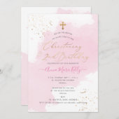 Invitation PixDezinesAquarelle rose Christening 2e anniversai (Devant / Derrière)