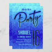 Invitation Pixel de Néon Bleu Ado Anniversaire (Devant / Derrière)
