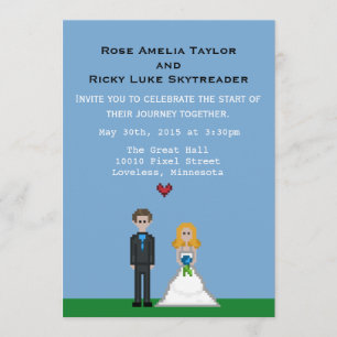Invitation Pixel Gamer Blonde Mariée & Mariage de chambre Inv