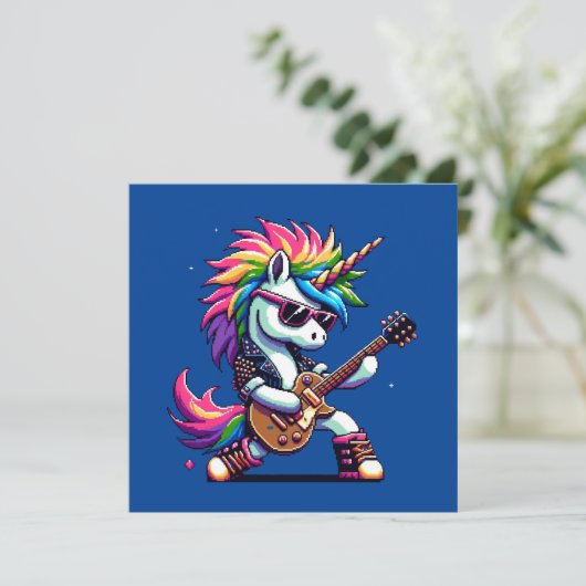 Invitation Pixel Punk Rock Unicorne (Debout devant)