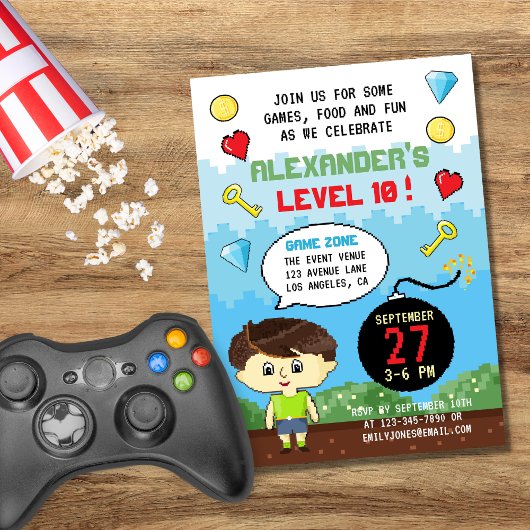 Invitation Pixels Arcade Niveau supérieur Anniversaire de enf