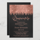 Invitation Pixels de Parties scintillant noire Rose de luxe P (Devant / Derrière)
