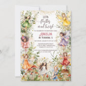 Invitation Pixie florale colorée Fées et champignons Annivers (Devant)