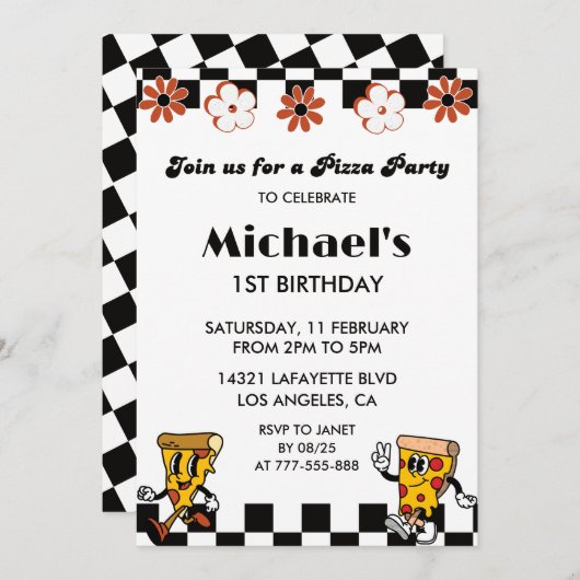 Invitation Pizza 1er anniversaire Invitations| Funny Pizza Pa (Devant / Derrière)