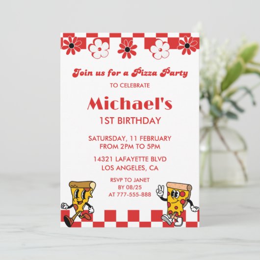 Invitation Pizza 1er Anniversaire Invitations| Pizza Party (Debout devant)