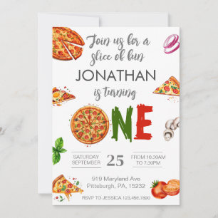 Invitation Pizza 1er Anniversaire moderne Premier Anniversair