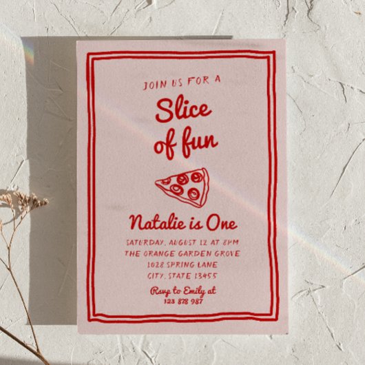 Invitation Pizza 1ère Main Écrite Tiré Slice Of Fun Anniversa