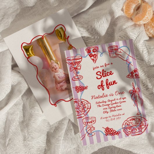 Invitation Pizza 1ère Main Tirée Slice Of Fun Photo Anniversa