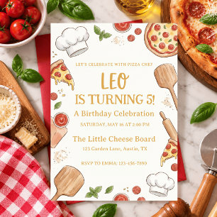 Invitation Pizza à l'aquarelle Chef Fête d'anniversaire Pizza