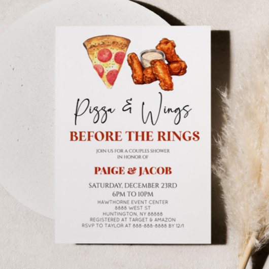 Invitation Pizza & Ailes avant anneaux Mariage Couples Douche