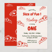 Invitation Pizza amusante 1er anniversaire de naissance UN Vi (Devant / Derrière)