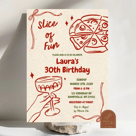 Invitation Pizza amusante et vin Adulte Anniversaire