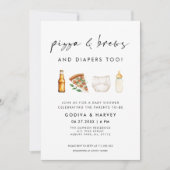 Invitation Pizza and Brews and Diapers Too Baby Shower (Devant)