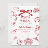 Invitation Pizza and pacifiers Italian theme Bow Baby Shower (Devant)