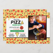 Invitation PIZZA Anniversaire Fête Faire du Chef Amusant Nour (Devant / Derrière)