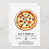 Invitation Pizza Aquarelle Numérique Anniversaire (Devant / Derrière)