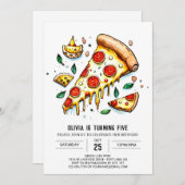 Invitation Pizza au fromage blanc Anniversaire (Devant / Derrière)