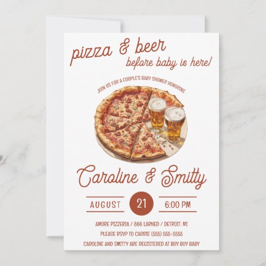 Invitation Pizza & Bière avant bébé est ici! Baby shower (Devant)
