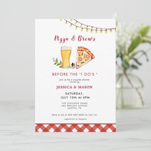 Invitation Pizza & Brew Couples Décontractés douche (Debout devant)