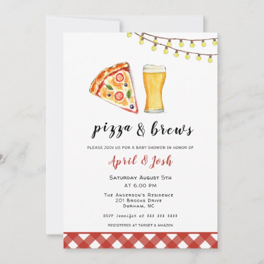 Invitation Pizza & Brews Co Ed Baby shower (Devant)