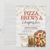 Invitation Pizza, Brews & Diaports aussi, Baby shower Bois Bl (Devant / Derrière)