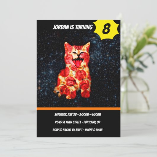 Invitation Pizza Cat (Debout devant)