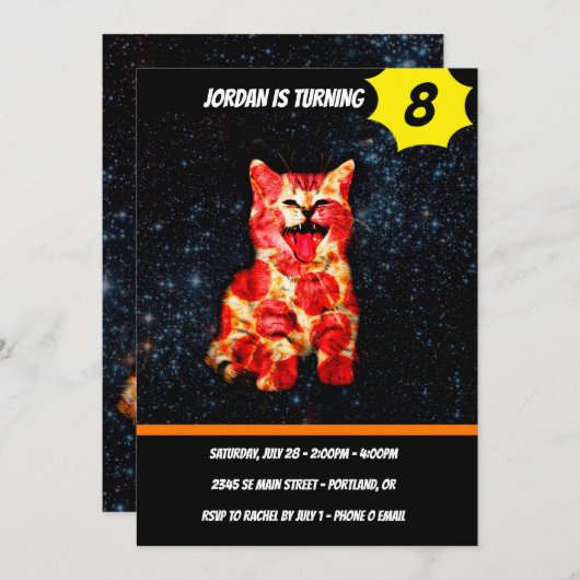 Invitation Pizza Cat (Devant / Derrière)