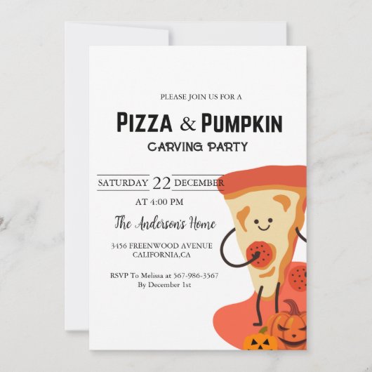Invitation Pizza & Citrouille Halloween fête de sculpture (Devant)