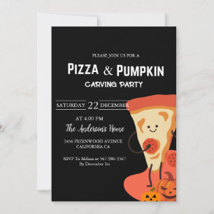 Invitation Pizza & Citrouille Halloween fête de sculpture