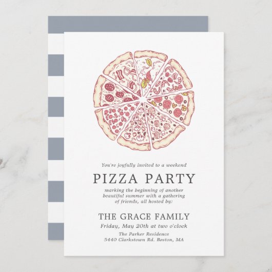 Invitation Pizza classique | Bleu ardoise (Devant / Derrière)