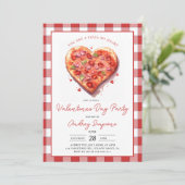 Invitation Pizza Coeur rose moderne Plaid Valentines Party (Debout devant)