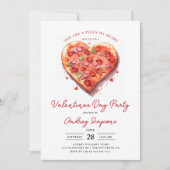 Invitation Pizza Coeur Rose moderne Valentines Party (Devant)