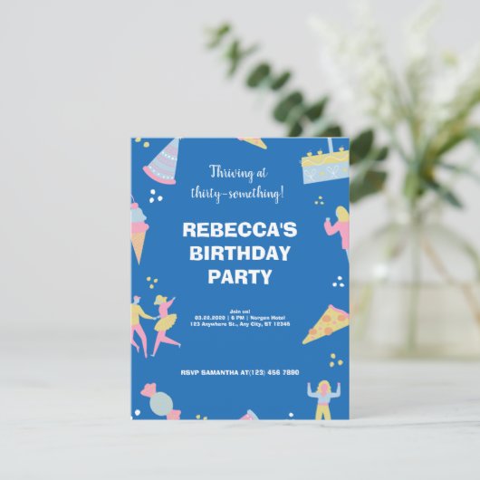 Invitation Pizza d'anniversaire à la crème glacée bleue migno (Debout devant)