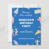 Invitation Pizza d'anniversaire à la crème glacée bleue migno (Dos)