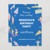 Invitation Pizza d'anniversaire à la crème glacée bleue migno (Devant / Derrière)