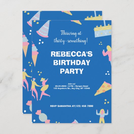 Invitation Pizza d'anniversaire à la crème glacée bleue migno (Devant / Derrière)